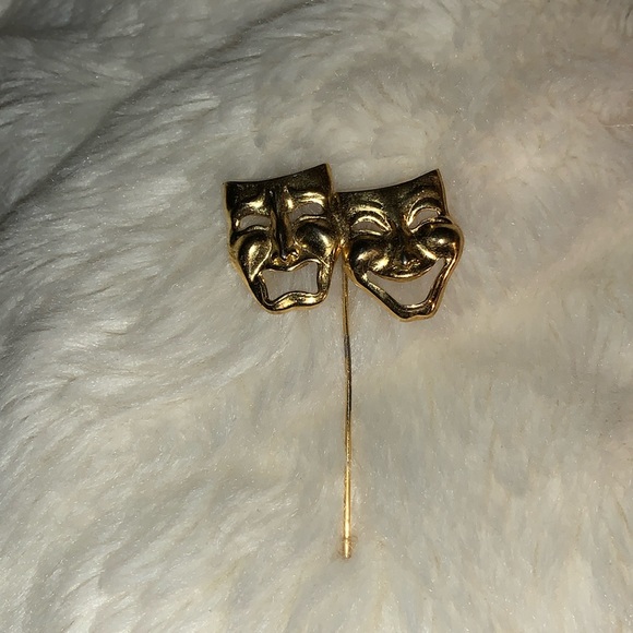 Vintage 80s Theatre masks stick pin brooch - Picture 3 of 8
